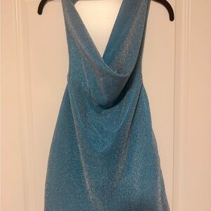 RARE CHA COLLECTIVE Sparkling Blue Cowl Neck Dress